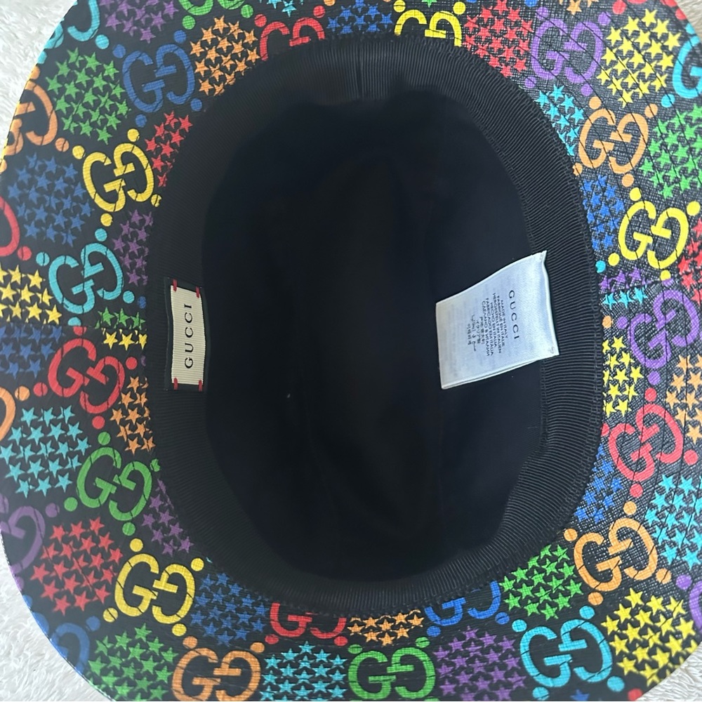 NWT UNISEX Gucci PSYCHEDELIC Black Coated Canvas Fedora GG Star Print Hat - Picture 5 of 10